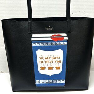 Kate Spade New York Coffee Break large black leather tote